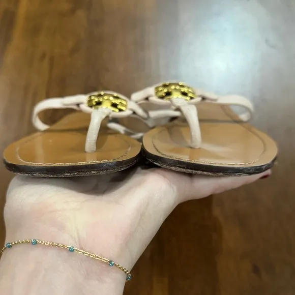 Tory Burch Mini Miller Square Toe Leather Logo Sandals Size 7.5