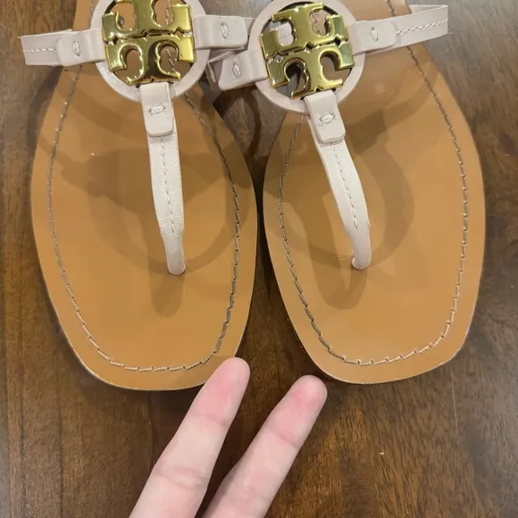 Tory Burch Mini Miller Square Toe Leather Logo Sandals Size 7.5