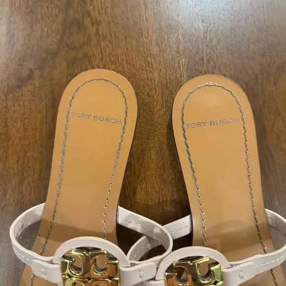 Tory Burch Mini Miller Square Toe Leather Logo Sandals Size 7.5