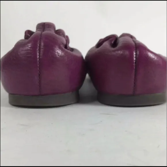 Tory Burch Purple Pebbled Leather Slip-On Emblem Cap Ballet Flats 8M