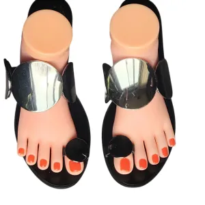 Tory Burch Womens Sandals Size 7.5 Black with Silver Metal