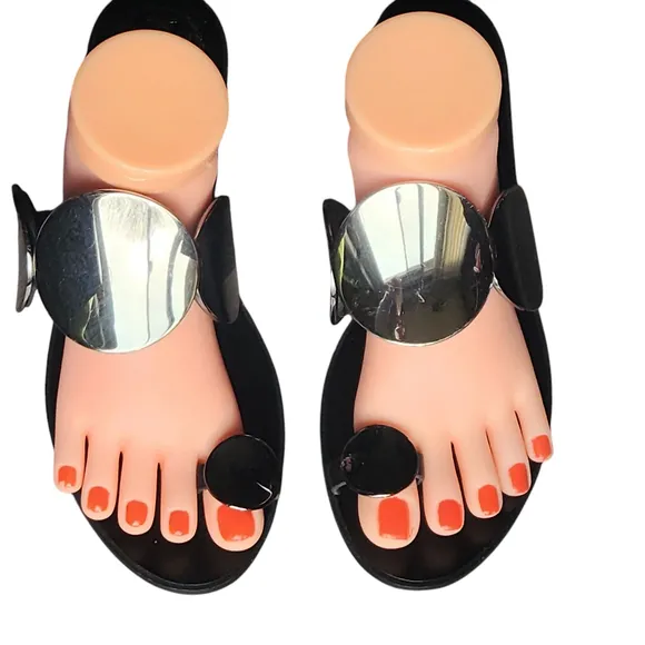 Tory Burch Womens Sandals Size 7.5 Black with Silver Metal