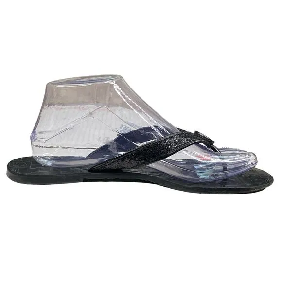 Tory Burch Women's Thora Black Leather Medallion Thong Sandal Size US 9
