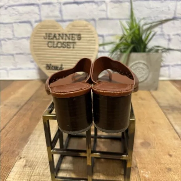Tory Burch Tiny Miller Toe Ring High Block Sandals size 9 brown leather