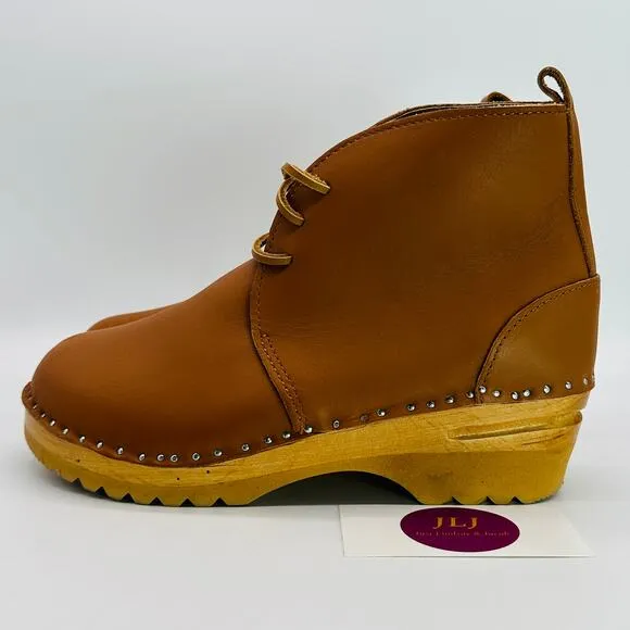 Troentorp Women's Morris Clog Ankle Boots Cognac Leather Size 38 EU/ 8-8.5 US