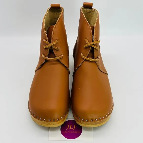 Troentorp Women's Morris Clog Ankle Boots Cognac Leather Size 38 EU/ 8-8.5 US