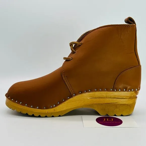 Troentorp Women's Morris Clog Ankle Boots Cognac Leather Size 38 EU/ 8-8.5 US