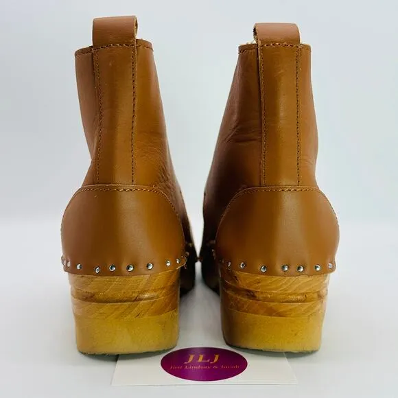 Troentorp Women's Morris Clog Ankle Boots Cognac Leather Size 38 EU/ 8-8.5 US