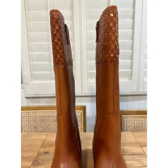 Trotters Morgan Leather Boots Luggage Size 11 Wide NWOB Woven Panel Strap Accent
