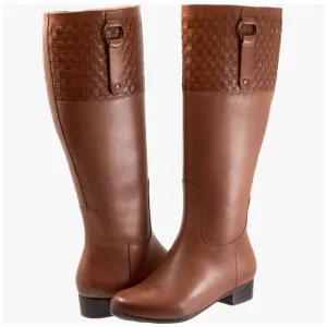 Trotters Morgan Leather Boots Luggage Size 11 Wide NWOB Woven Panel Strap Accent