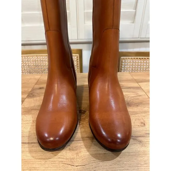 Trotters Morgan Leather Boots Luggage Size 11 Wide NWOB Woven Panel Strap Accent