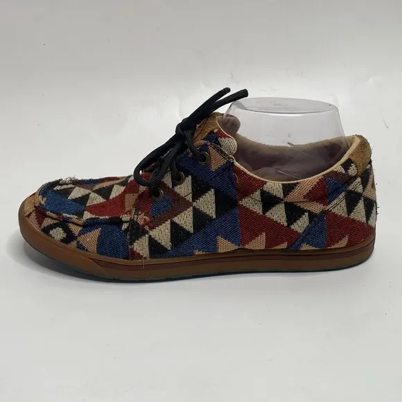 Twisted X Men's Tan &amp; Red Aztec Print Hooey Loper Lace Up Textile Shoes size 8
