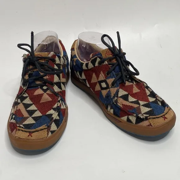 Twisted X Men's Tan &amp; Red Aztec Print Hooey Loper Lace Up Textile Shoes size 8