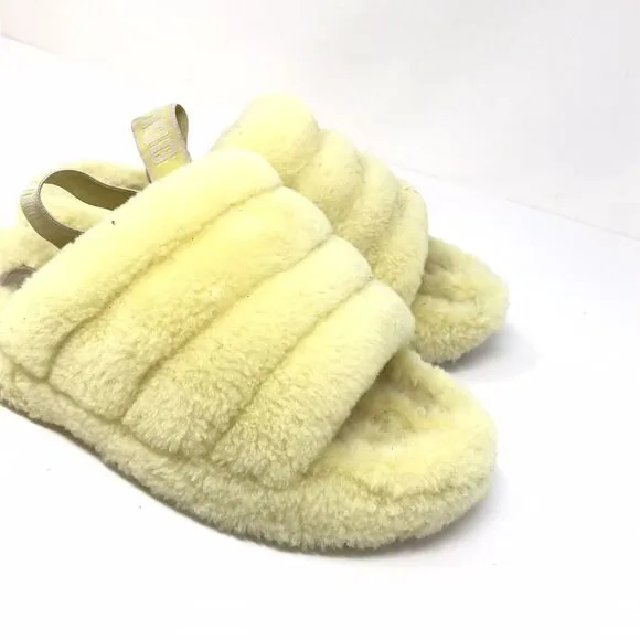 UGG Australia Fluff Yeah Slide Sandals for Women Girls Size 4 Yellow Open Toe