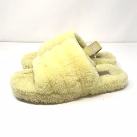 UGG Australia Fluff Yeah Slide Sandals for Women Girls Size 4 Yellow Open Toe
