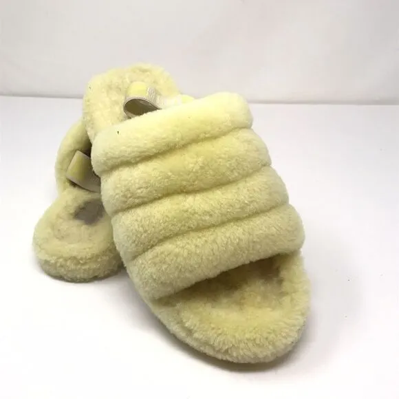 UGG Australia Fluff Yeah Slide Sandals for Women Girls Size 4 Yellow Open Toe