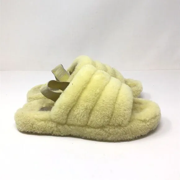 UGG Australia Fluff Yeah Slide Sandals for Women Girls Size 4 Yellow Open Toe