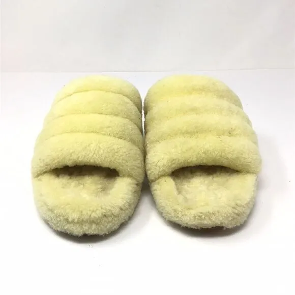 UGG Australia Fluff Yeah Slide Sandals for Women Girls Size 4 Yellow Open Toe