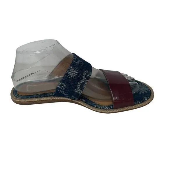 Ugg Australia Womens Amalia Denim Logo Double Band Slide Sandals Size 7