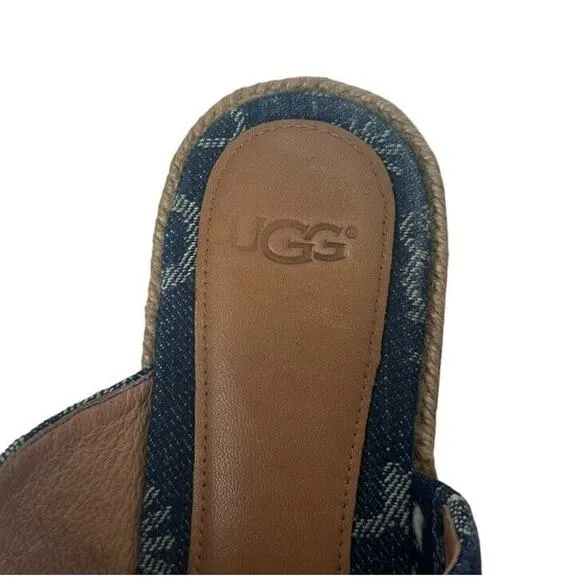Ugg Australia Womens Amalia Denim Logo Double Band Slide Sandals Size 7