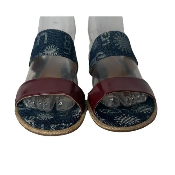 Ugg Australia Womens Amalia Denim Logo Double Band Slide Sandals Size 7