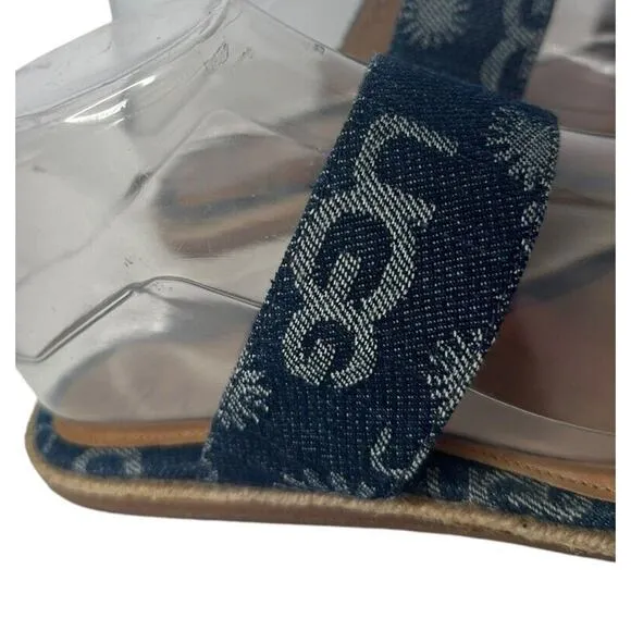 Ugg Australia Womens Amalia Denim Logo Double Band Slide Sandals Size 7