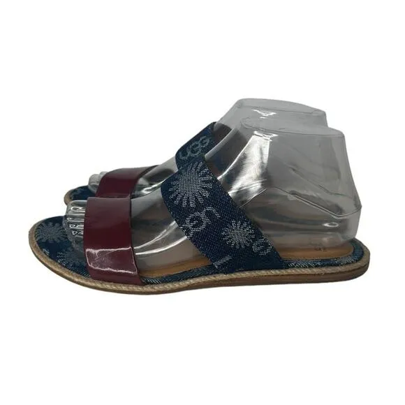 Ugg Australia Womens Amalia Denim Logo Double Band Slide Sandals Size 7