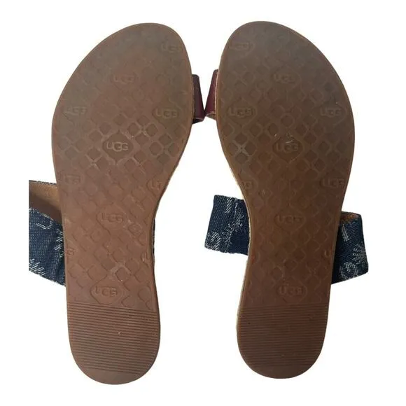 Ugg Australia Womens Amalia Denim Logo Double Band Slide Sandals Size 7