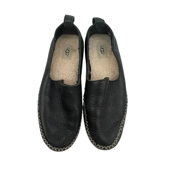 UGG Black Delfina Sherpa Lined Slip On Slipper Loafer Shoes Size 7 Women's