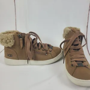 UGG‎ Girls Pure Leather Lace Up Zipper Sneaker Boots with Wool Fur Size 5