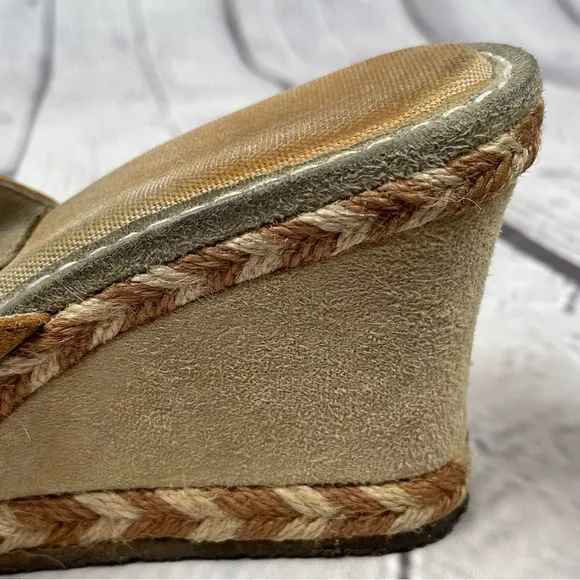UGG Margot suede wedge sandals fur lined light brown slip on shoes, size 8