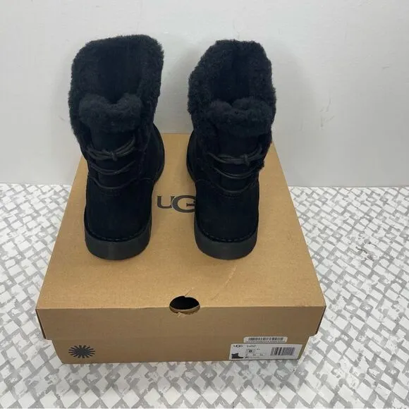 UGG Naiyah Size 8 Black Suede Leather Water repelling Short Winter Boots