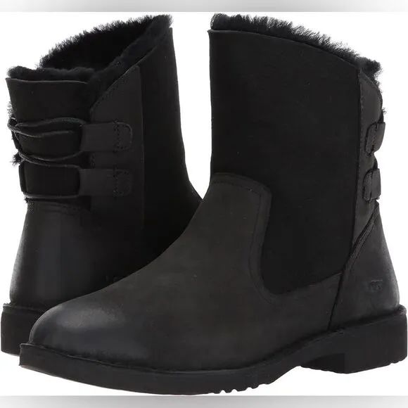 UGG Naiyah Size 9 Black Suede Leather Water repelling Short Winter Boots