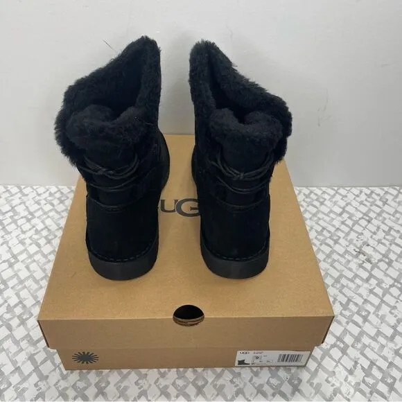 UGG Naiyah Size 9 Black Suede Leather Water repelling Short Winter Boots