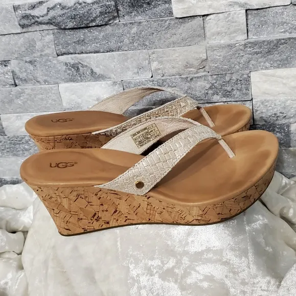Ugg Natassia Metallic Basket Cork Wedge Sandals