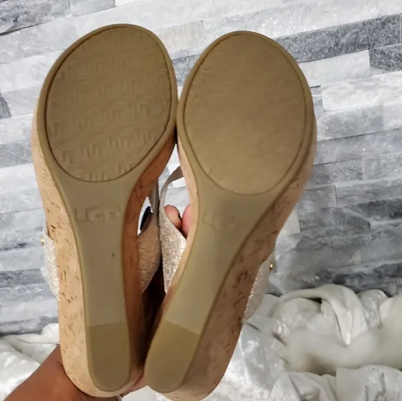 Ugg Natassia Metallic Basket Cork Wedge Sandals