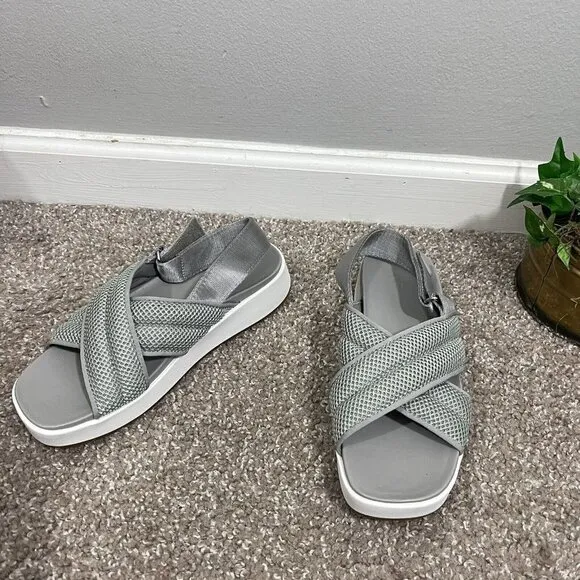 UGG Sandals Womens 7.5 Nella Crisscross Slingback Platform Gray Square Toe New
