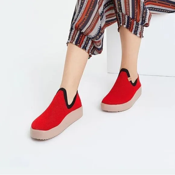 UIN Women's Shoes Slip On Knitted Comfort Sneaker(Fuerteventura- Crimson)