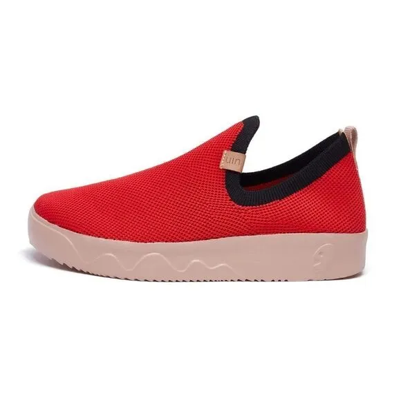 UIN Women's Shoes Slip On Knitted Comfort Sneaker(Fuerteventura- Crimson)