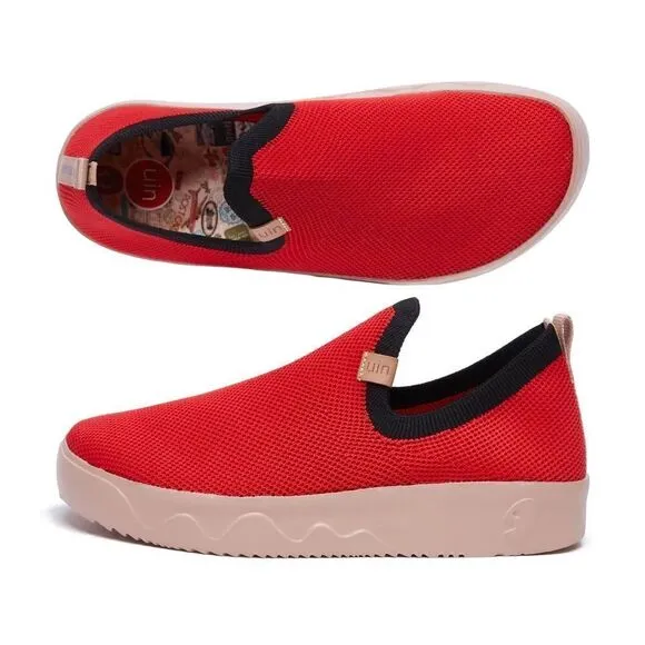 UIN Women's Shoes Slip On Knitted Comfort Sneaker(Fuerteventura- Crimson)