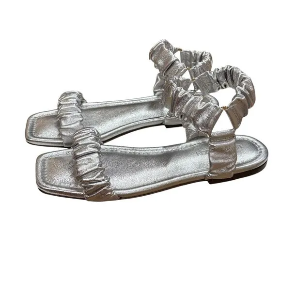 ULLA JOHNSON Ellie Ruched Metallic Leather Sandals NWB Size 38 1/2