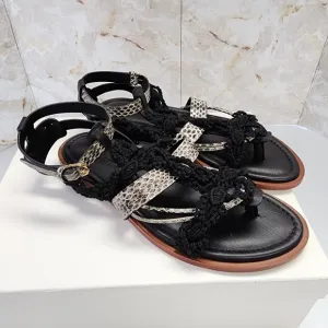 Ulla Johnson Petra Leather Sandals in Raven Snakeskin Size 8.5 NEW