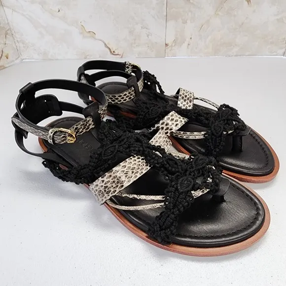 Ulla Johnson Petra Leather Sandals in Raven Snakeskin Size 8.5 NEW