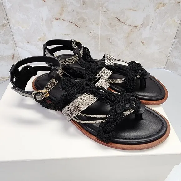 Ulla Johnson Petra Leather Sandals in Raven Snakeskin Size 8.5 NEW
