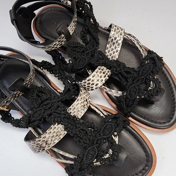 Ulla Johnson Petra Leather Sandals in Raven Snakeskin Size 8.5 NEW