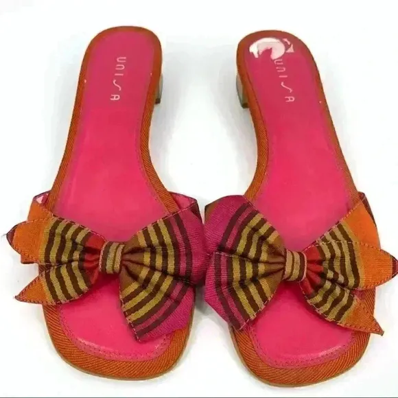 Unisa womens sandals size 6.5 Carissa multicolored bow stripes square toe 90s