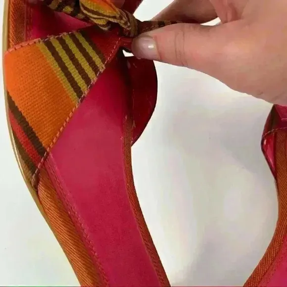 Unisa womens sandals size 6.5 Carissa multicolored bow stripes square toe 90s
