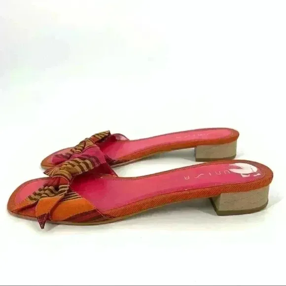 Unisa womens sandals size 6.5 Carissa multicolored bow stripes square toe 90s
