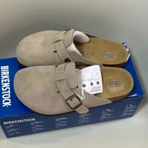 Unisex Taupe Birkenstock Boston Suede Slip-on Shoes
