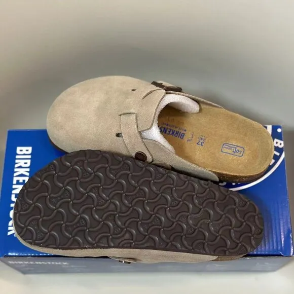 Unisex Taupe Birkenstock Boston Suede Slip-on Shoes